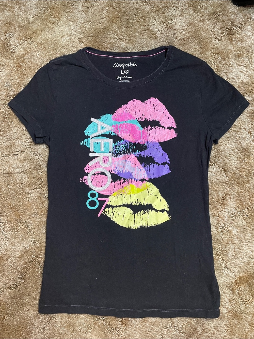 Aeropostale Black Y2K Short Sleeve Fitted‎ T Shirt Size Large